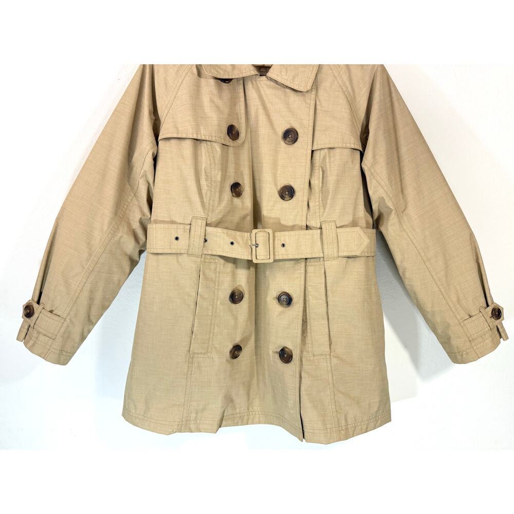 L.L.Bean Double Breasted Trench Coat Belted Tan Beige Womens Medium Petite Lined - Picture 4 of 9